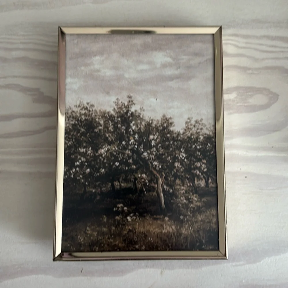 VTG Brass Shadow Box Style Frame‎ with Moody Trees Art Print 5x7